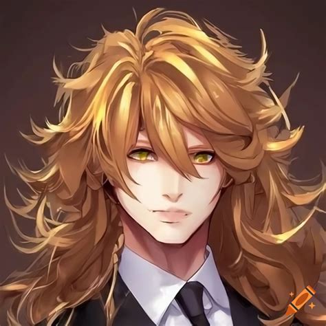 Anime Character With Long Ruffled Golden Hair And Golden Brown Eyes