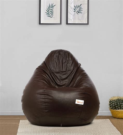 Buy Classic Xxl Leatherette Bean Bag With Beans In Brown Colour At