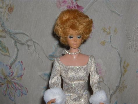 S Barbie Strawberry Blonde Bubble Cut Barbie In Gold White Dress Needs Tlc