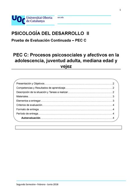 PEC C 2018 1 Solución PSICOLOGÍA DEL DESARROLLO II Prueba de