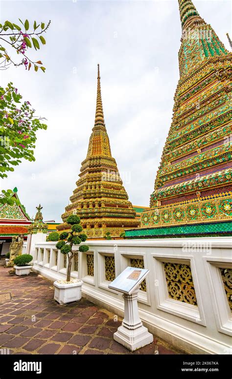 Closeup View Of Beautiful Ceramic Tiled Stupa In Wat Pho Temple