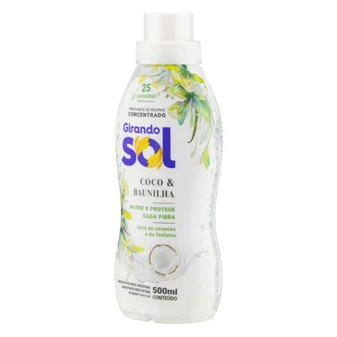 Amaciante De Roupa Concentrado Coco Baunilha Girando Sol Frasco 500ml