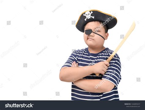 Portrait Fat Pirate Holding Wooden Sword Stock Photo 1444859237