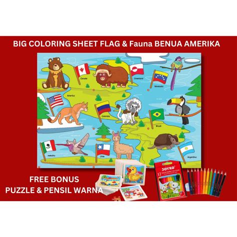 Jual Big Coloring Sheet Flag And Fauna Benua Amerika Shopee Indonesia
