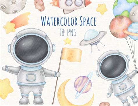 Astronaut & Space Watercolor Clipart – MasterBundles