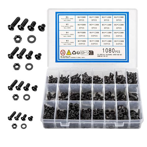 Koxxiamoq 1080 Pcs M3 M4 M5 M6 Nuts And Bolts And Washers Set Hex Socket Head Cap Machine