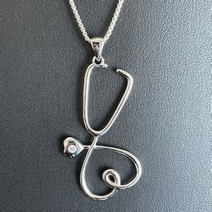 Sterling Silver Heart Stethoscope Pendant Necklace Nurse Heart