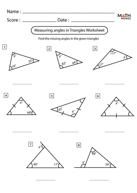 Sum Of The Angle Measures Of A Triangle Worksheets Angleworksheets