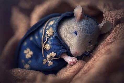 Premium Ai Image Little Blue Dressed Mouse Napping Cutely