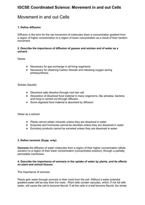 Understanding Cellular Movement: IGCSE Science Study Guide | University ...