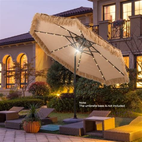 Gymax 10 Ft Solar Lighted Thatched Tiki Patio Umbrella Beach 2 Tier