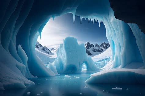 Uma Paisagem Surreal Com Uma Majestosa Caverna De Gelo Ou Geleira