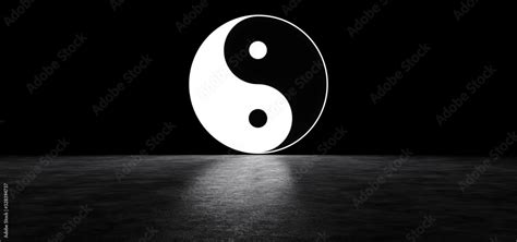 Glowing Yin Yang Symbol In Dark Space 3d Render Stock Illustration