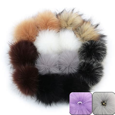 1 Pair Of Faux Fur Pom Pom With Snaps For Hats 6 Inch Fur Ball 5 Fake