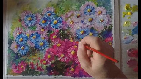 Pittura Acrilica Su Tela Fiori Di Settembrini Youtube