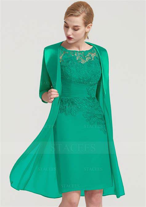 Sheath Column Bateau Half Sleeve Knee Length Chiffon Mother Of The