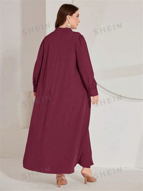 Shein Najma Plus Size Solid Color Fold Pleated Lantern Sleeve Arab