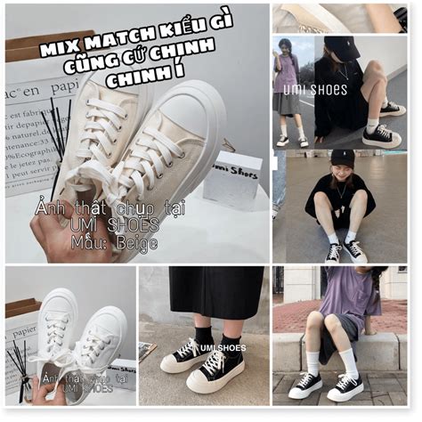 Mua Giày thể thao nữ vải canvas đế bằng bánh mì cao cm hot mới ulzzang Basic màu đen trắng kem