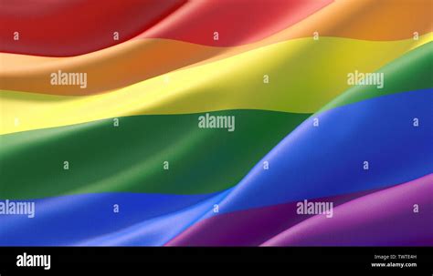 Waved Highly Detailed Close Up Bright Rainbow Gay Flag LGBT Community 3D Illustration Stock