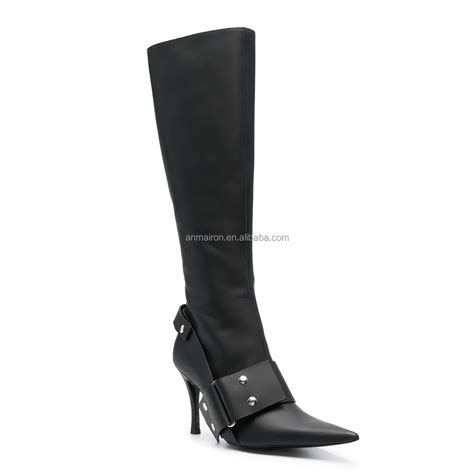 Anmairon New Design Pointy Toe Buckle Design Side Zipper Women Knee