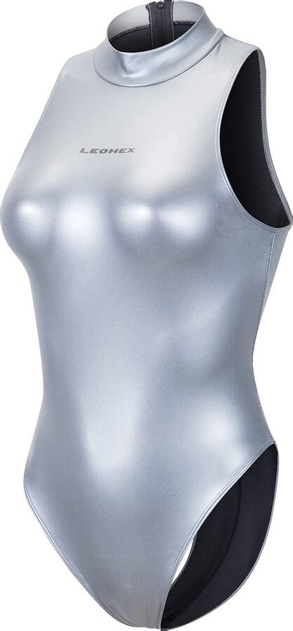 Leohex Monokini Metallic Shiny Spandex Leotard Sexy Sheer Rave Hot Body High Neck Cute One Piece