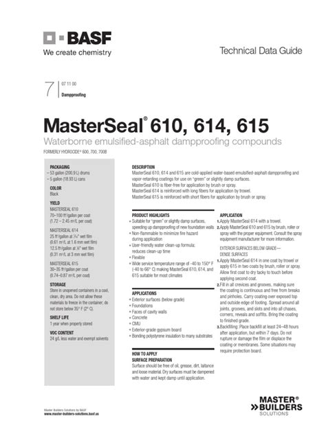 Basf Masterseal 610 614 615 Pdf Pdf Plaster Building Technology