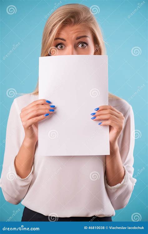 Lovely Blonde Wearing White Blouse Stock Photo Image Of Career Gesturing 46810038