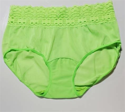 Olga Bikini Sissy Panty Delicate LACE Shiny Silky 7 L GREEN Citron 0913J3 Hot EBay