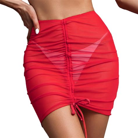 Lowprofile Women S Swim Skirt Ruffle Trim Sheer Beach Cover Up Beach Wrap Bikini Shiny Wraps
