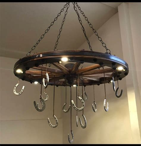 Wagon Wheel Horseshoe Chandelier Led Bulbs Horse Barn Home