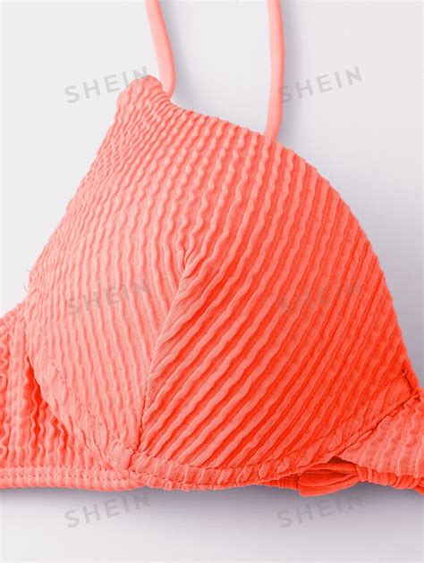 Shein Swim Basics Summer Beach Textured Bikini Set Push Up Bikini Top High Cut Bikini Bottom