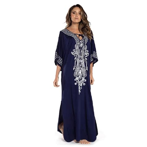 Bordado Kaftan Praia T Nica Praia Cover Up Saida De Praia Mai Mulheres Bikini Cover Up