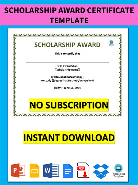 scholarship award certificate template templates