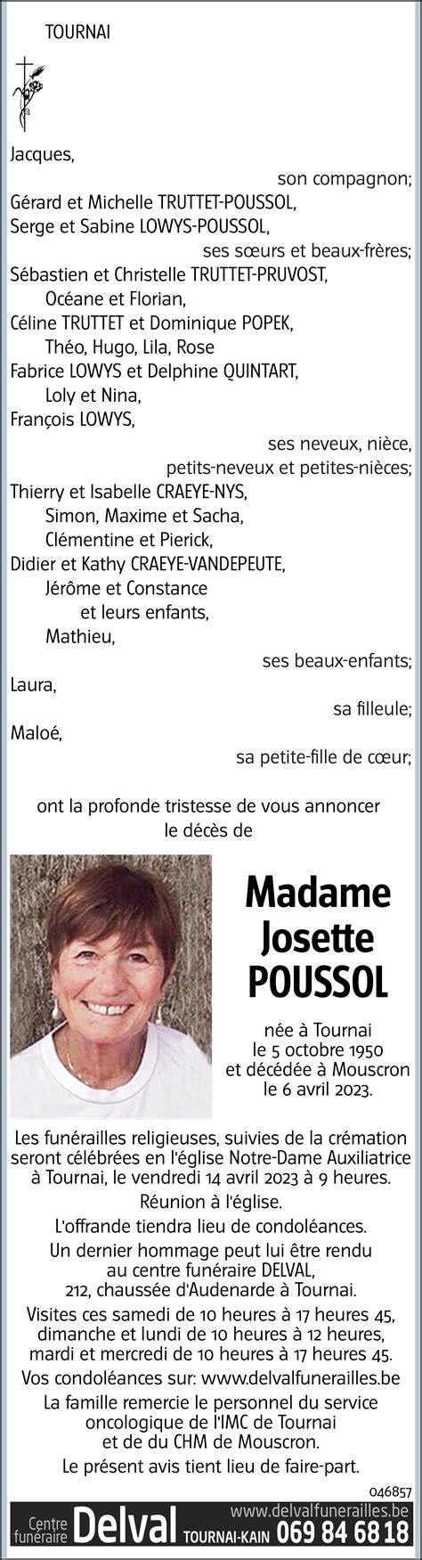 Josette POUSSOL 06 04 2023 Avis nécrologique lavenir net