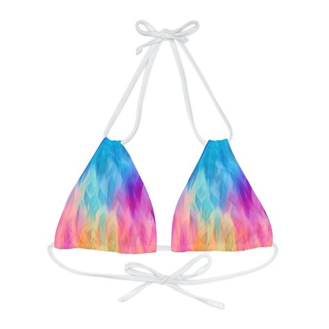 Neon Feathers Strappy Triangle Bikini Top Festival Wear Trippy Print Fun Bikini Top Summertime
