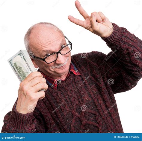 Senior Man Holding a Stack of Money. Portrait of an Excited Old