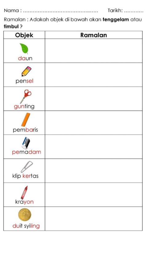 Preschool Science Experiment Float And Sink Worksheet Sains