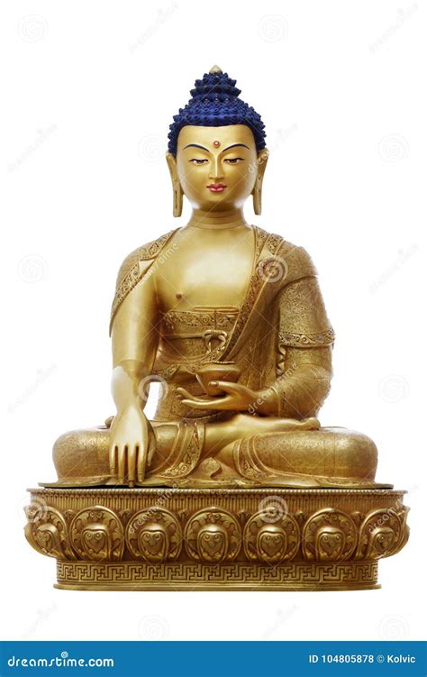 Bella Statua Dorata Classica Brillante Di Buddha Gautama Con Gli Occhi