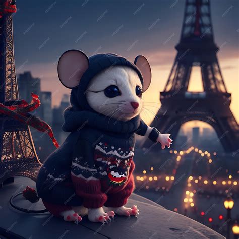 Premium Photo | Cute venom Mouse in Christmas sweater in Eiffel tower AI