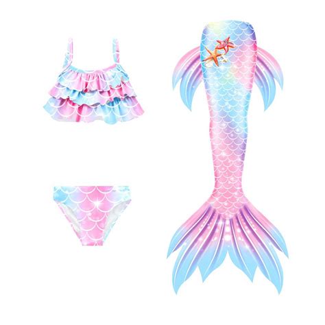 Girls Mermaid Tail Swimsuit Princess Cosplay Bikini For Beach Swimming