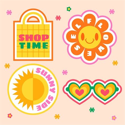 Handgezeichnetes Retro Sticker Set Kostenlose Vektor