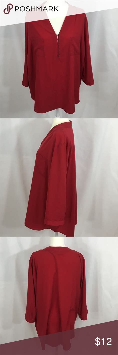 Jaclyn Smith Plus Size 2x Red Zipper Front Blouse Red Blouses Plus