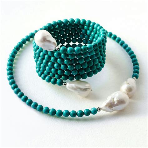Колье-обруч Mia Diva, Бирюза, Жемчуг барочный, бирюзовый - купить с ...