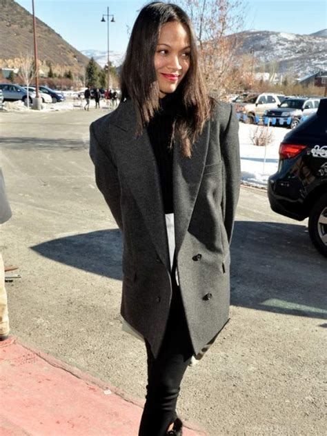 Zoe Saldana Infinitely Polar Bear Grey Coat