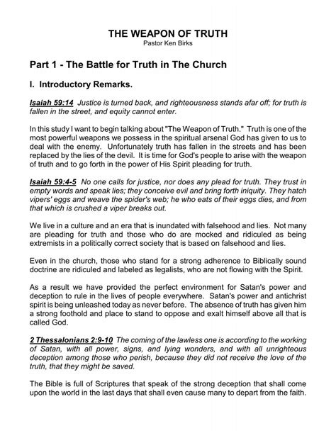 THE WEAPON OF TRUTH Part 1 - The Battle for Truth in The Church