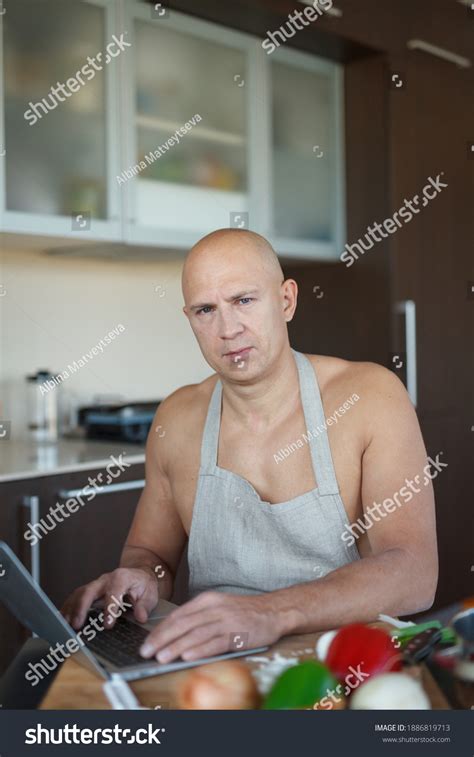 Man Naked Torso Apron Sits Table Stock Photo 1886819713 Shutterstock