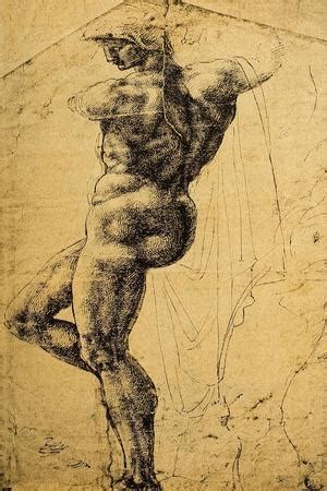 Nude Study Drawing By Michelangelo Musee Du Louvre Paris Giclee Print Michelangelo