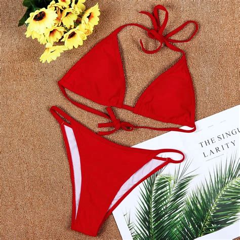 Swimsuit Women Women Bikini Set Swimwear Push Up Padded Bandage Bra Red Swimsuit Swimsuit