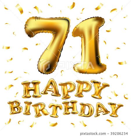 Vector Happy Birthday 71 Celebration Gold Balloon Stock Illustration