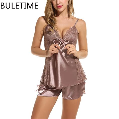 Lace Short Pajama Set Satin Plus Size Women Sleepwear Bow Pyjama Sexy